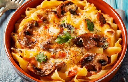 mushroom carbonara pasta bake